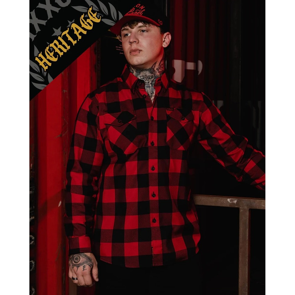 Dixxon Redrum Shirt Men's Large LT Red/Black Buffalo Check Flannel Lumberjack‎